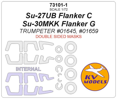 KV Models 73101-1 1/72 Su-27UB Flanker C / Su-30MKK Flanker G (TRUMPETER #01645, #01659) - Double sided + wheels masks (For TRUMPETER)
