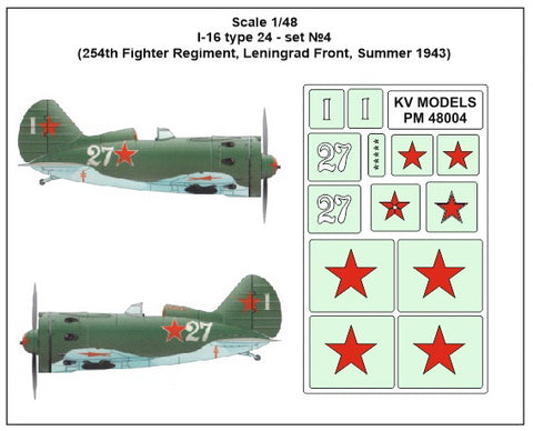 KV Models PM48004 1/48 I-16 type 24 - set №4 
(254th Fighter Regiment, Leningrad Front, Summer 1943)  (For ICM)