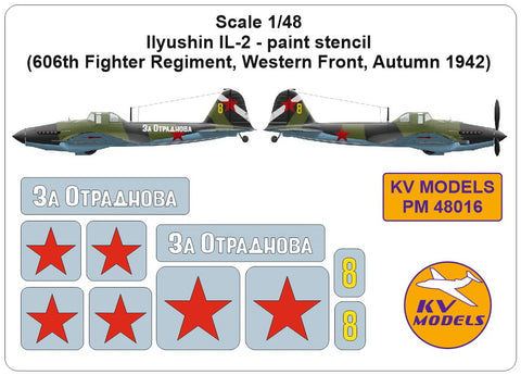 KV Models PM48016 1/48 Ilyushin IL-2 - paint stencil (606th Fighter Regiment, Western Front, Autumn 1942) (For ZVEZDA)