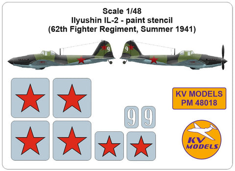 KV Models PM48018 1/48 Ilyushin IL-2 - paint stencil (62th Fighter Regiment, Summer 1941) (For ZVEZDA)