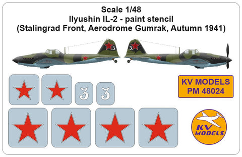 KV Models PM48024 1/48 Ilyushin IL-2 - paint stencil
(Stalingrad Front, Aerodrome Gumrak, Autumn 1941) (For ZVEZDA)