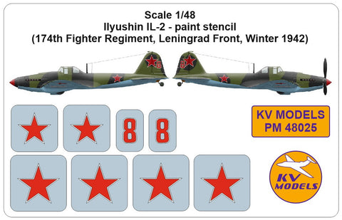 KV Models PM48025 1/48 Ilyushin IL-2 - paint stencil (174th Fighter Regiment, Leningrad Front,
Winter 1942) (For ZVEZDA)