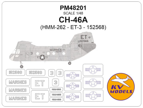 KV Models PM48201 stencils CH-46A (HMM-262 ET 152568 Vientam war) (For ACADEMY)