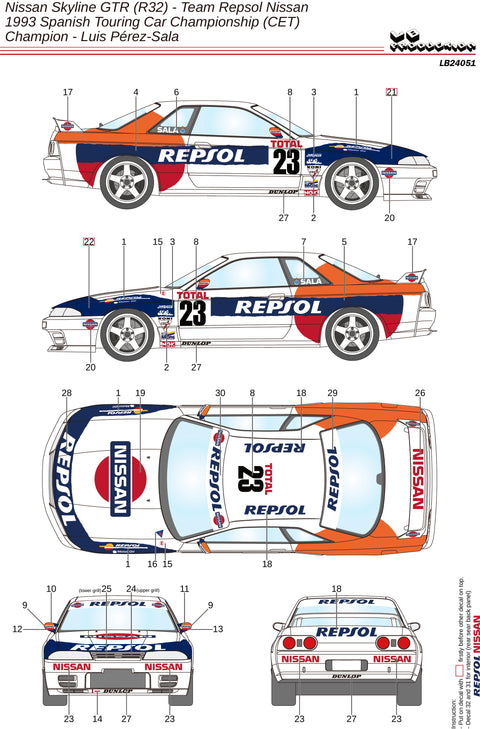 LB Production 24051 1/24 Nissan Skyline GTR (R32) - Team Repsol Nissan – Spanish Touring Car Championship (CET) 1993 Champion - Luis Pérez-Sala