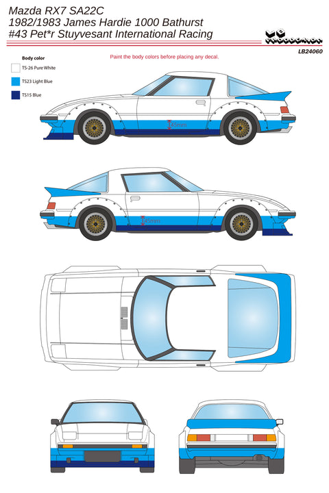 LB Production 24060 1/24 Mazda RX7 SA22C #43 Pet*r Stuyvesant International Racing - James Hardie 1000 Bathurst 1982/1983
