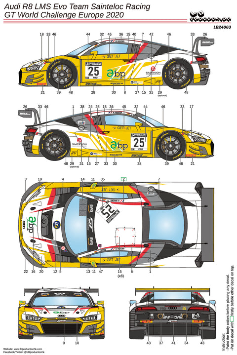 LB Production 24063 1/24 Audi R8 LMS Evo Team Sainteloc Racing- GT World Challenge Europe 2020