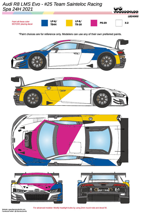 LB Production 24065 1/24 Audi R8 LMS Evo #25 Team Sainteloc Racing- Spa 24H 2021