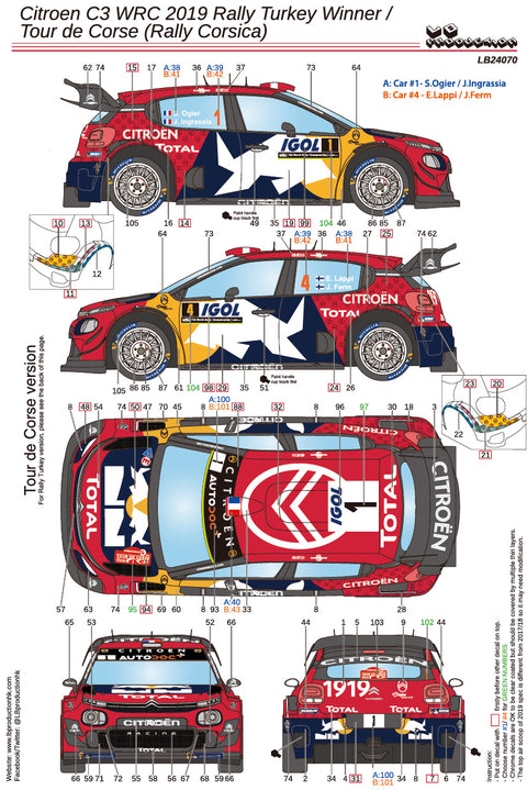 LB Production 24070 1/24 Citroen C3 WRC 2019 - Rally Corsica / Rally Turkey Winner (2 in 1)