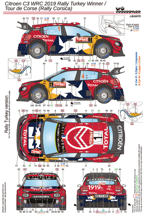LB Production 24070 1/24 Citroen C3 WRC 2019 - Rally Corsica / Rally Turkey Winner (2 in 1)