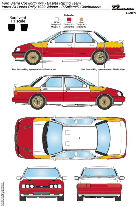 LB Production 24075 1/24 Ford Sierra Cosworth 4x4 - Bastos Racing Team - Ypres 24 Hours Rally 1992 Winner - P.Snijers/D.Colebunders