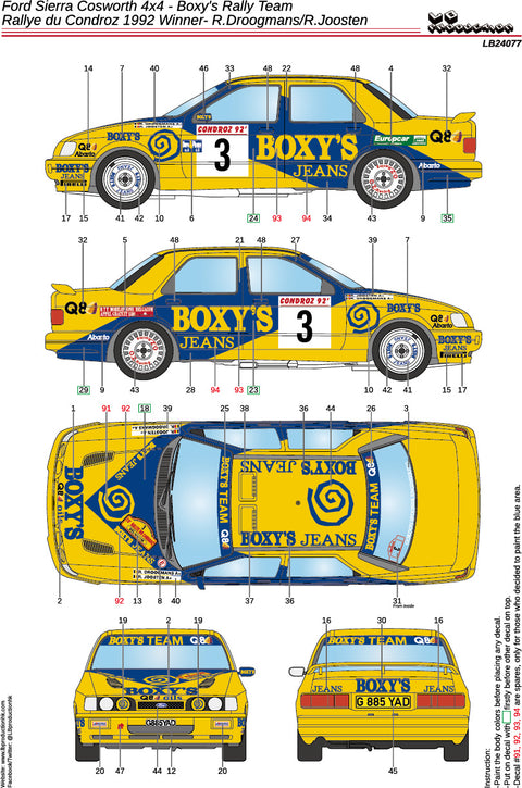 LB Production 24077 1/24 Ford Sierra Cosworth 4x4 - Boxy's Rally Team - Rallye du Condroz 1992 Winner- R.Droogmans/R.Joosten