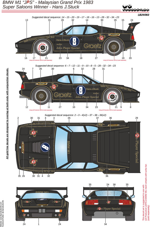 LB Production 24083 1/24 BMW M1 “JPS” - Malaysian Grand Prix 1983 Super Saloons Winner - Hans J.Stuck