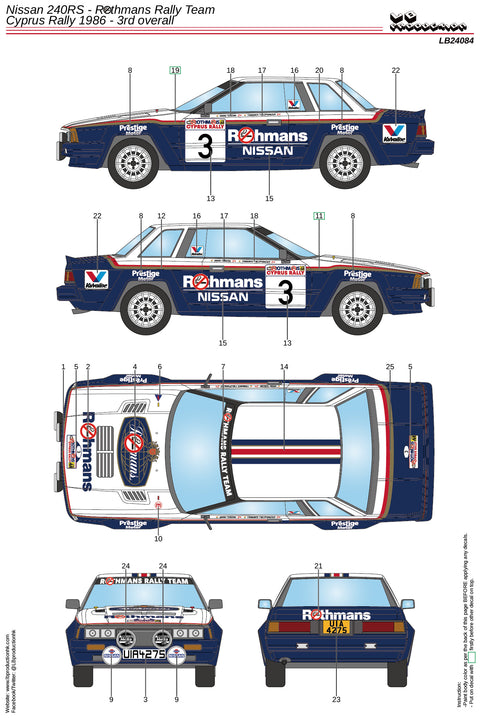 LB Production 24084 1/24 Nissan 240RS - Rothmans Rally Team - Cyprus Rally 1986 - 3rd overall