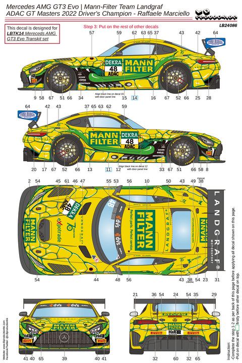 LB Production 24086 1/24 Mercedes AMG GT3 Evo Mann-Filter Team Landgraf  ADAC GT Masters 2022 Driver's Champion - Raffaele Marciello