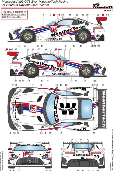 LB Production 24087 1/24 Mercedes AMG GT3 Evo WeatherTech Racing - 24hours of Daytona 2023 Winner