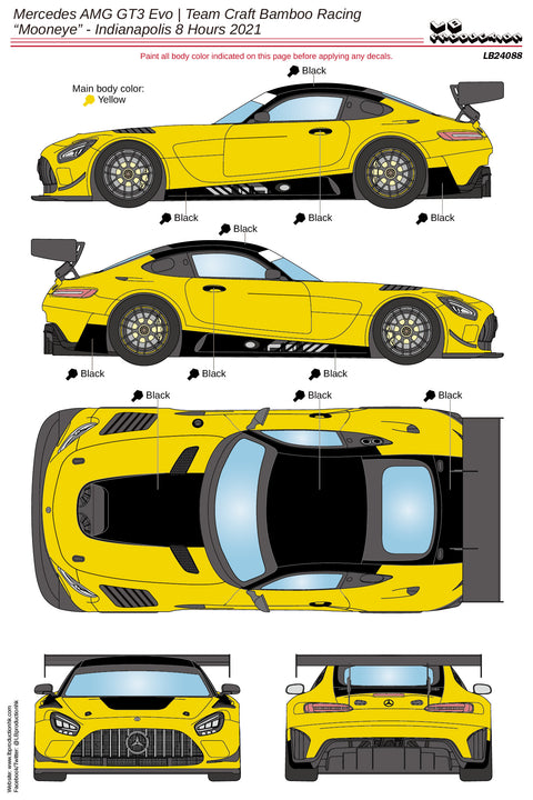 LB Production 24088 1/24 Mercedes AMG GT3 Evo Team Craft Bamboo Racing "Mooneye" Indianapolis 8 Hours 2021