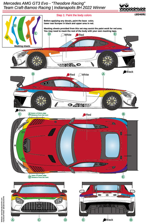 LB Production 24091 1/24 Mercedes AMG GT3 Evo "Theodore Racing" Team Craft-Bamboo Racing - Indianapolis 8H 2022 Winnder