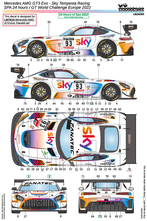 LB Production 24093 1/24 Mercedes AMG GT3 Evo Sky Tempesta Racing - GT World Challenge Europe/ SPA 24H 2022