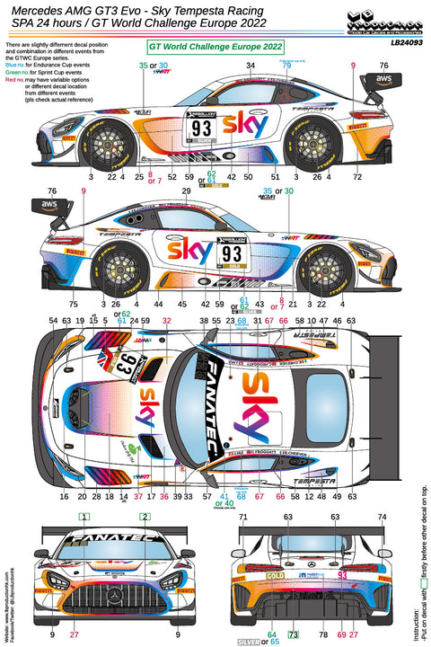 LB Production 24093 1/24 Mercedes AMG GT3 Evo Sky Tempesta Racing - GT World Challenge Europe/ SPA 24H 2022