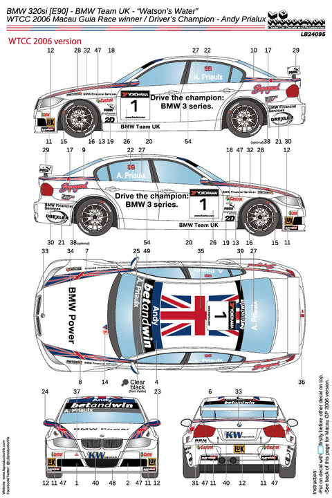 LB Production 24095 1/24 BMW 320si [E90] - BMW Teak UK - “Watsons Water” WTCC 2006 Macau Guia Race winner / Driver’s Champion - Andy Prialux