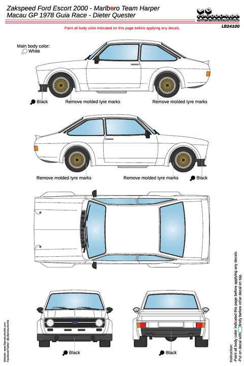 LB Production 24100 1/24 Zakspeed Ford Escort 2000 - Marlboro Team Harper - Macau GP 1978 Guia Race - Rieter Quester
