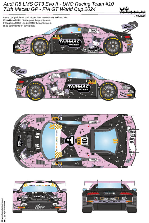 LB Production 24109 1/24 Audi R8 LMS GT3 Evo II - UNO Racing Team #10 - 71th Macau G.P GT World Cup 2024