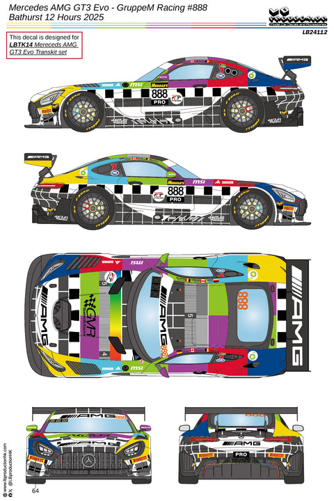 LB Production 24112 1/24 Mercedes AMG GT3 Evo - GruppeM Racing #888 "TV Test" Bathurst 12 Hours 2025