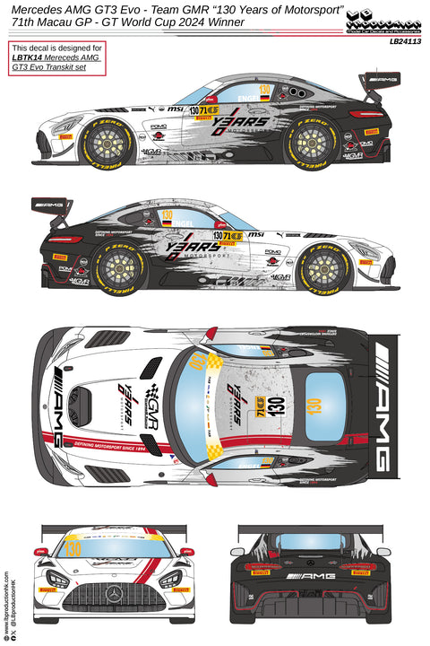 LB Production 24113 1/24 Mercedes AMG GT3 Evo - Team GMR “130 Years of Motorsport” 71th Macau GP - GT World Cup 2024 Winner