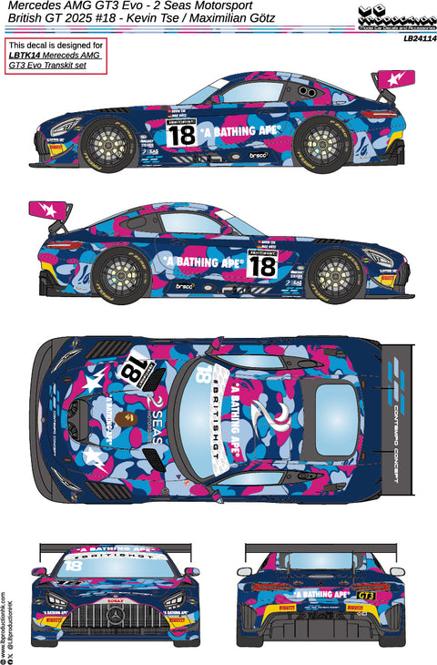 LB Production 24114 1/24 Mercedes AMG GT3 Evo - 2 Seas Motorsport - British GT 2025 #18 - Kevin Tse/Maximilian Gotz