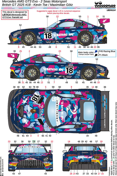 LB Production 24114 1/24 Mercedes AMG GT3 Evo - 2 Seas Motorsport - British GT 2025 #18 - Kevin Tse/Maximilian Gotz