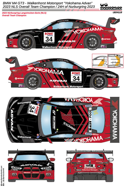 LB Production 24115 1/24 BMW M4 GT3 - Walkenhorst Motorsport "Yokohama Advan" - 2023 NLS Overall Team Champion / 24H of Nurburgring 2023