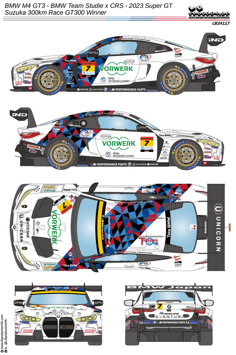 LB Production 24117 1/24 BMW M4 GT3 - BMW Team Studie X CRS - 2023 Super GT - Suzuka 300km Race GT300 winner