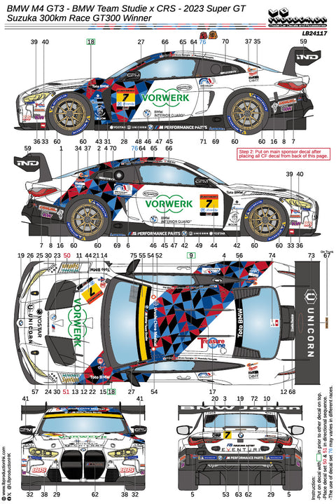 LB Production 24117 1/24 BMW M4 GT3 - BMW Team Studie X CRS - 2023 Super GT - Suzuka 300km Race GT300 winner