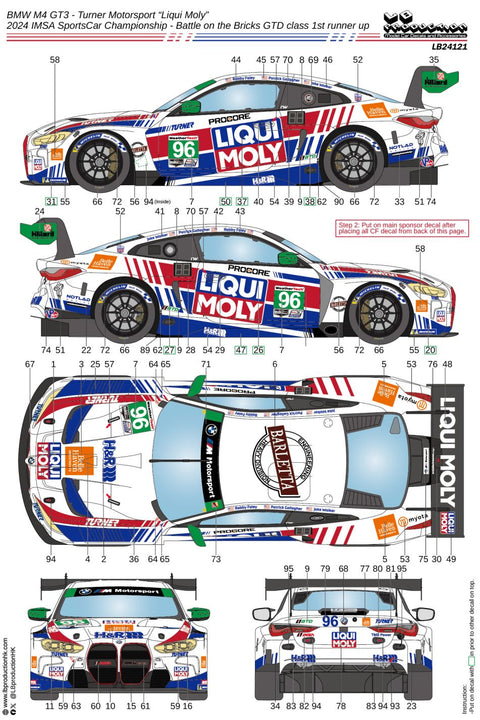 LB Production 24121 1/24 BMW M4 GT3 - Turner Motorsport “Liqui Moly” - 2024 IMSA SportsCar Championship - Battle on the Bricks GTD class 1st runner up