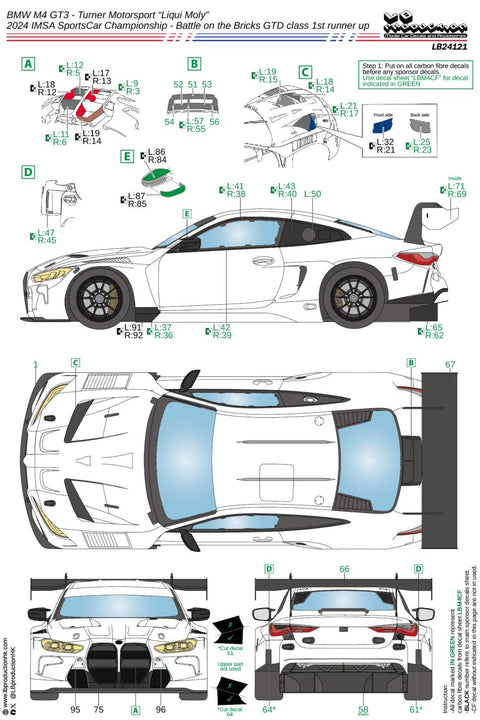 LB Production 24121 1/24 BMW M4 GT3 - Turner Motorsport “Liqui Moly” - 2024 IMSA SportsCar Championship - Battle on the Bricks GTD class 1st runner up