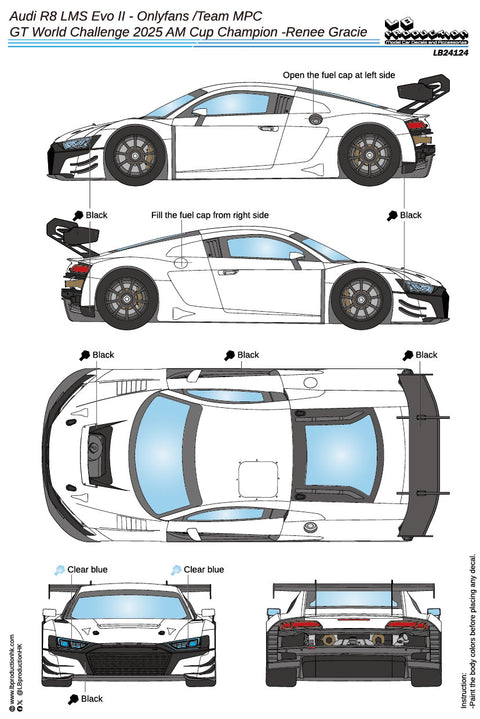 LB Production 24124 1/24 Audi R8 LMS Evo II - Onlyfans /Team MPC - GT World Challenge 2025 AM Cup Champion -Renee Gracie