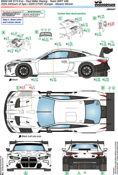LB Production 24127 1/24 BMW M4 GT3 Evo - Team WRT #46 2025 24 Hours of SPA / 2025 GTWC Europe - Misano Winner