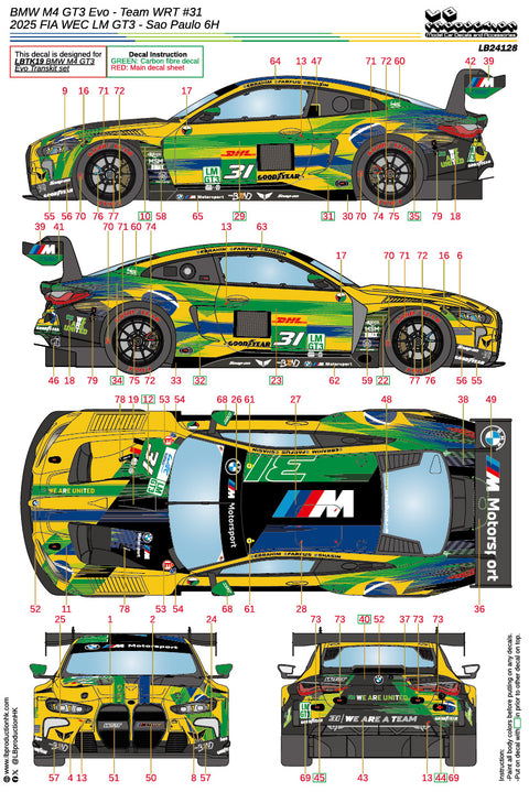 LB Production 24128 1/24 BMW M4 GT3 Evo - Team WRT #31 - 2025 FIA WEC - Sao Paulo 6H - LMGT3