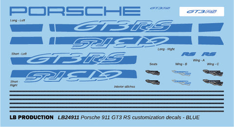LB Production 24911blu 1/24 Porsche 911 GT3 RS customization decal - BLUE