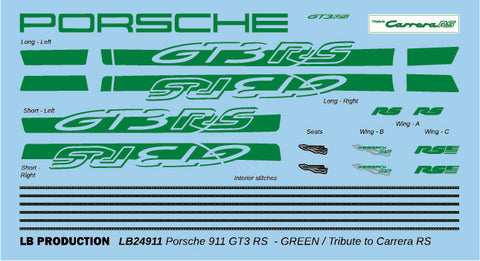 LB Production 24911grn 1/24 Porsche 911 GT3 RS customization decal - GREEN / TRIBUTE TO CARRERA RS