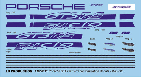 LB Production 24911idg 1/24 Porsche 911 GT3 RS customization decal - INDIGO