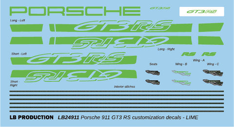 LB Production 24911lim 1/24 Porsche 911 GT3 RS customization decal - LIME