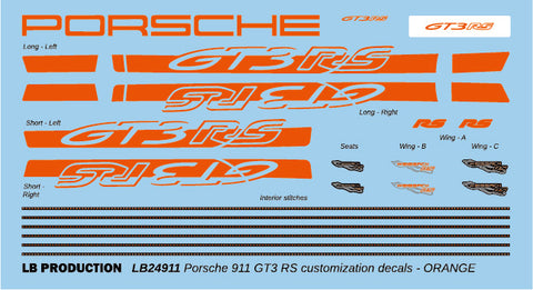 LB Production 24911org 1/24 Porsche 911 GT3 RS customization decal - ORANGE