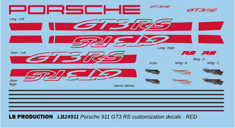 LB Production 24911red 1/24 Porsche 911 GT3 RS customization decal - RED