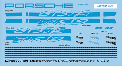 LB Production 24911sky 1/24 Porsche 911 GT3 RS customization decal - SKYBLUE