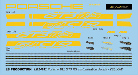 LB Production 24911ylw 1/24 Porsche 911 GT3 RS customization decal - YELLOW