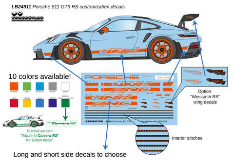 LB Production 24911svr 1/24 Porsche 911 GT3 RS customization decal - SILVER