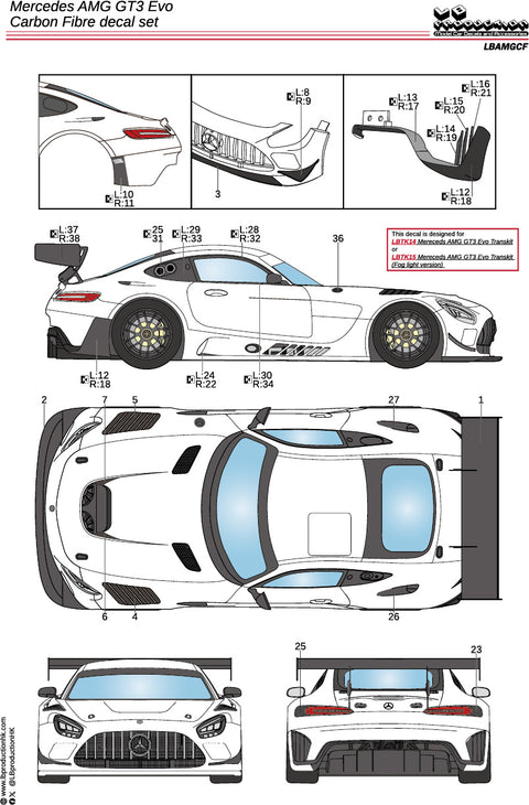 LB Production LBAMGCF 1/24 Mercedes AMG GT3 Carbon Fibre decal (For LBTK14 & LBTK15)