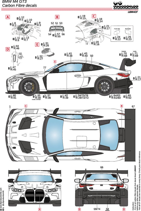 LB Production LBM4CF 1/24 BMW M4 GT3 Carbon Fibre decal