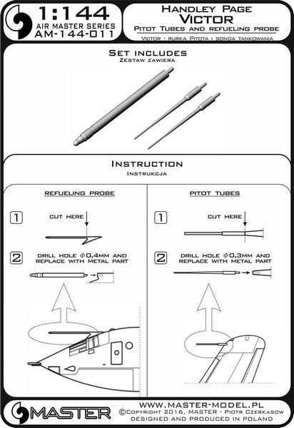 MASTER AM-144-011 1/144 Handley Page Victor - Pitot Tubes and Refueling Probe Boom